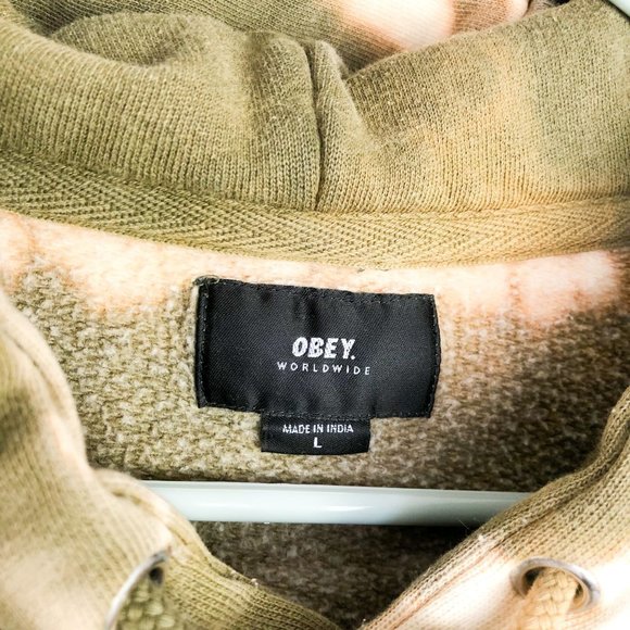 Obey Pullover Hoodie Tie Dye Green Cream Hooded Sweatshirt Mens Large - Picture 6 of 7